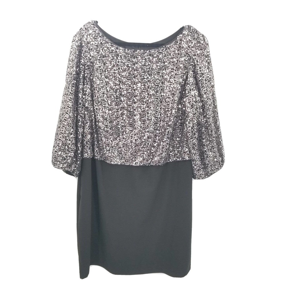 Jessica howard sequin blousan dress womens plus size 24w 24 black silver short